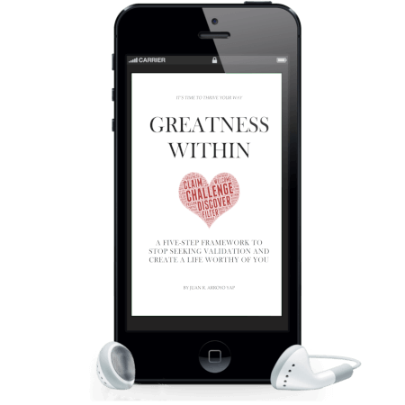 Greatness Within smartphone & earbuds mockup for Audiobook